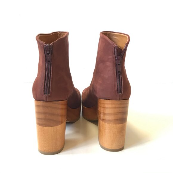 Coclico Vida Clog Ankle Boots Womens 38 8 Purple Suede Wood Sole Heels Rear Zip - Picture 7 of 11